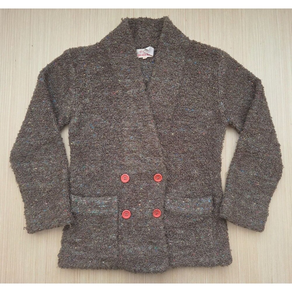 Vtg Gil Aimbez for Braefair Women's S Cardigan Wool Blend Brown Rainbow Specks